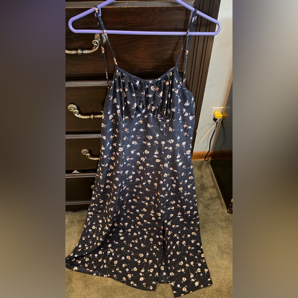 SHEIN Black Floral Midi Slip Dress with Pink and Cream Flowers